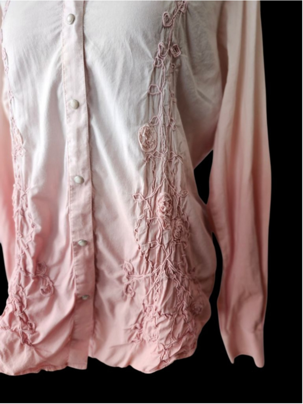 Retro Wrangler Pink Ombre Embroidered Button Down Shirt L - Picture 3 of 6